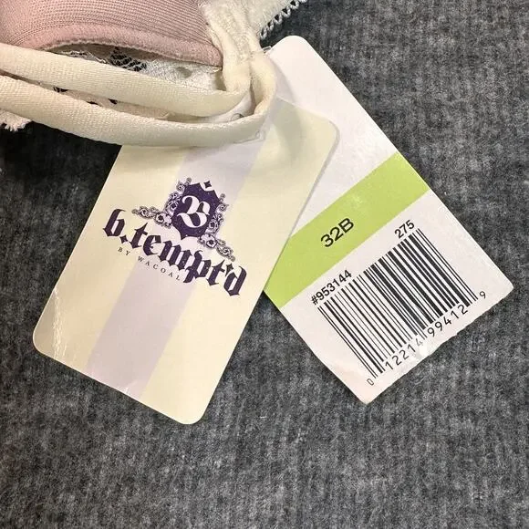 b tempt'd Bra Womens 32B Off White Nude Lace UnderWire Adjustable Lingerie Bow - Picture 6 of 6